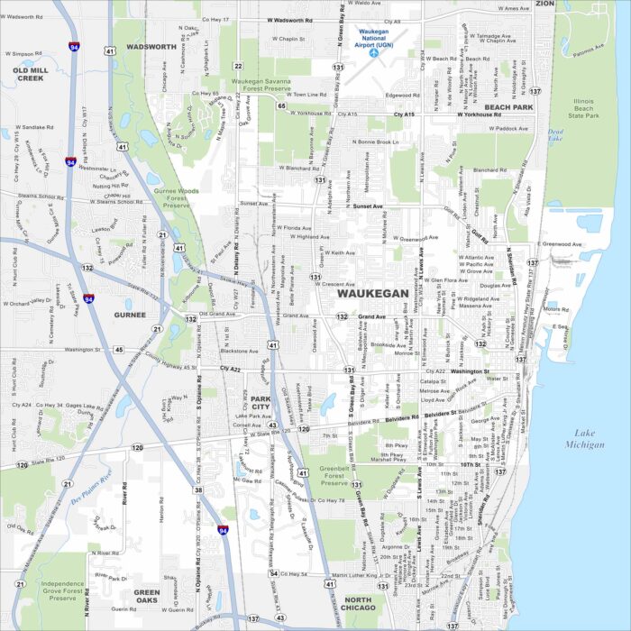 Waukegan Map Illinois