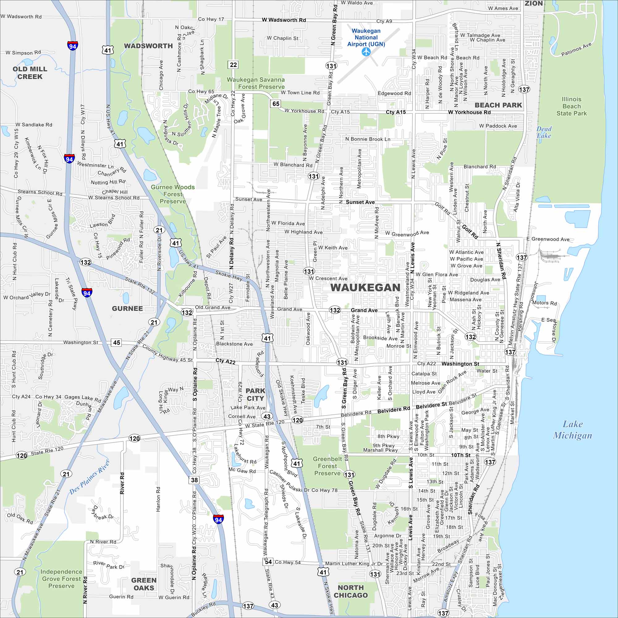 Waukegan Map Illinois