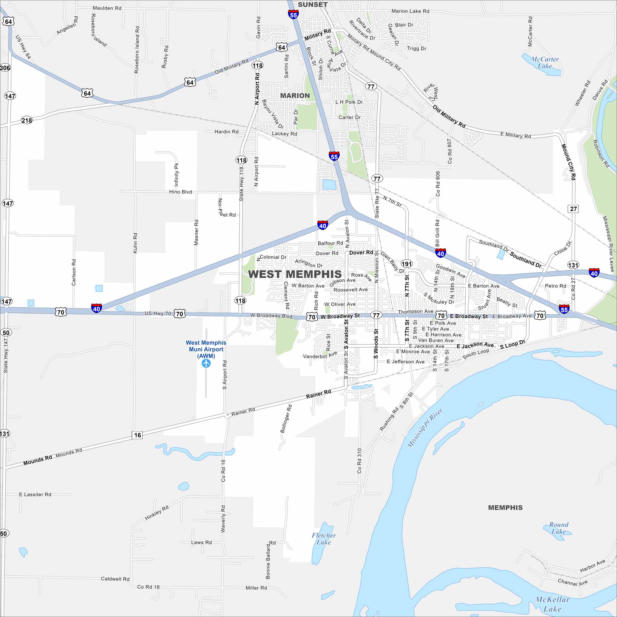 West Memphis Map Arkansas