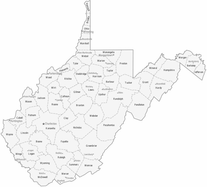 West Virginia Counties Cities Map