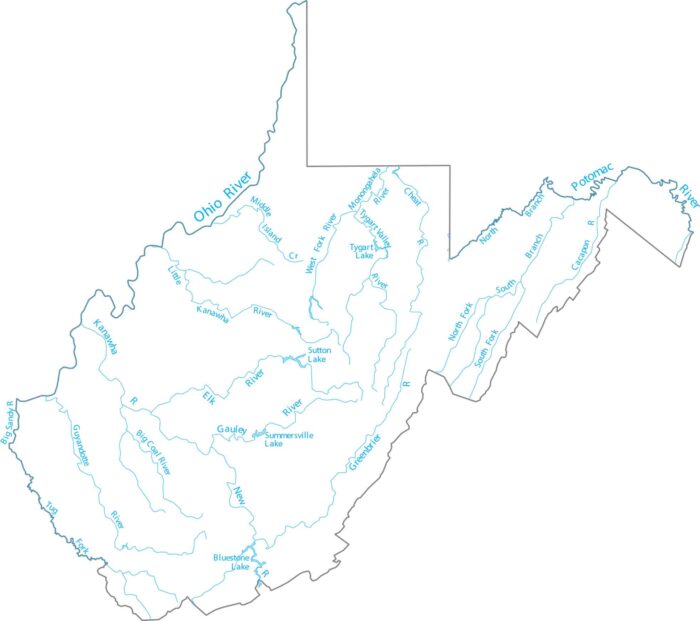 West Virginia Lakes and Rivers Map