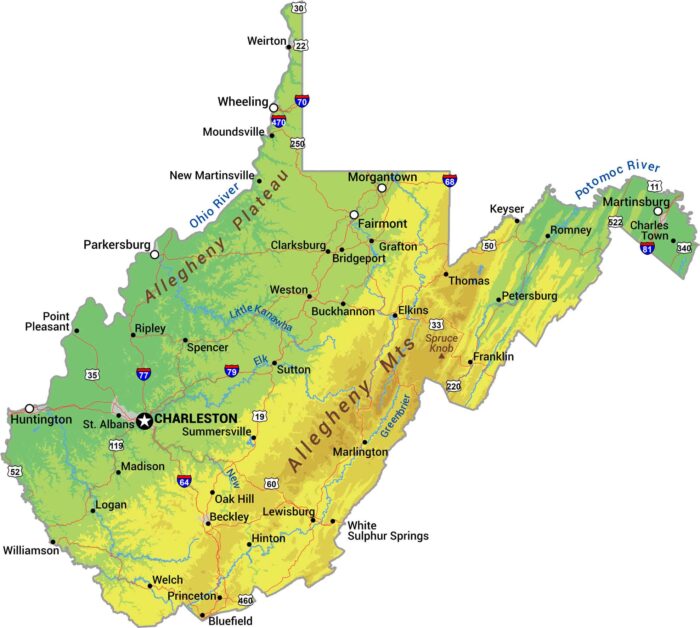 West Virginia Physical Map