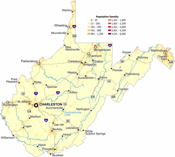 West Virginia Population Density Map