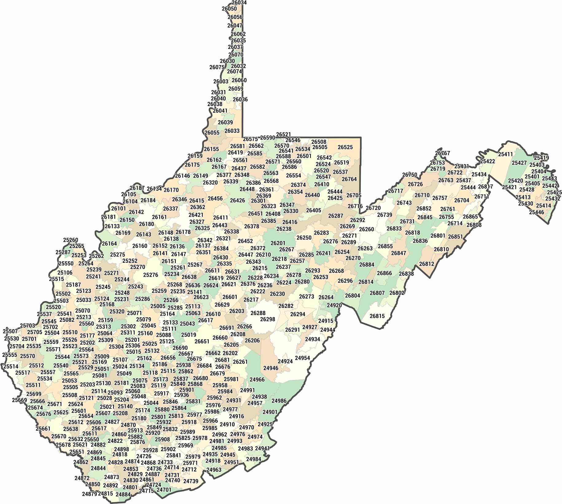 West Virginia Zip Code Map