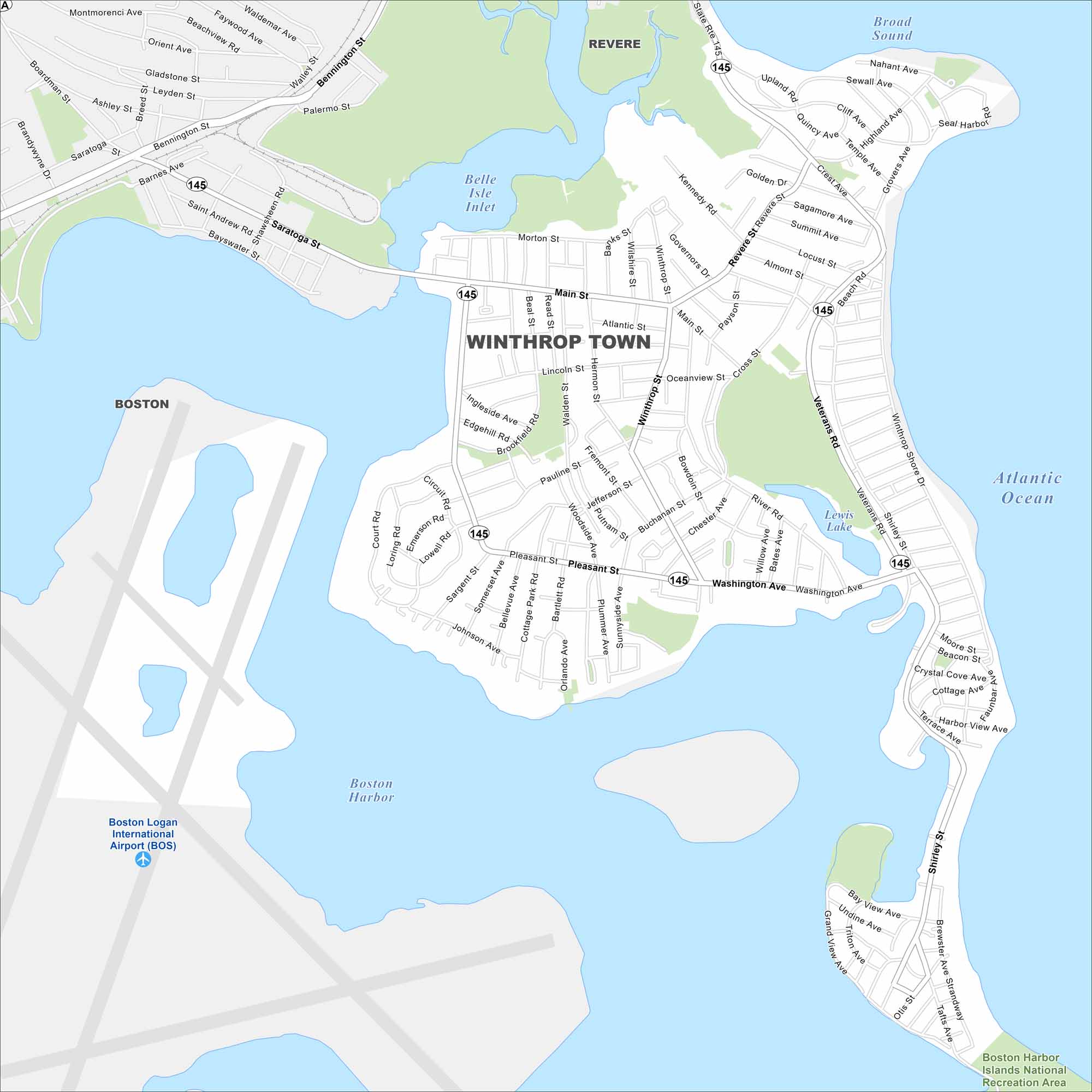 Winthrop Town Map Massachusetts