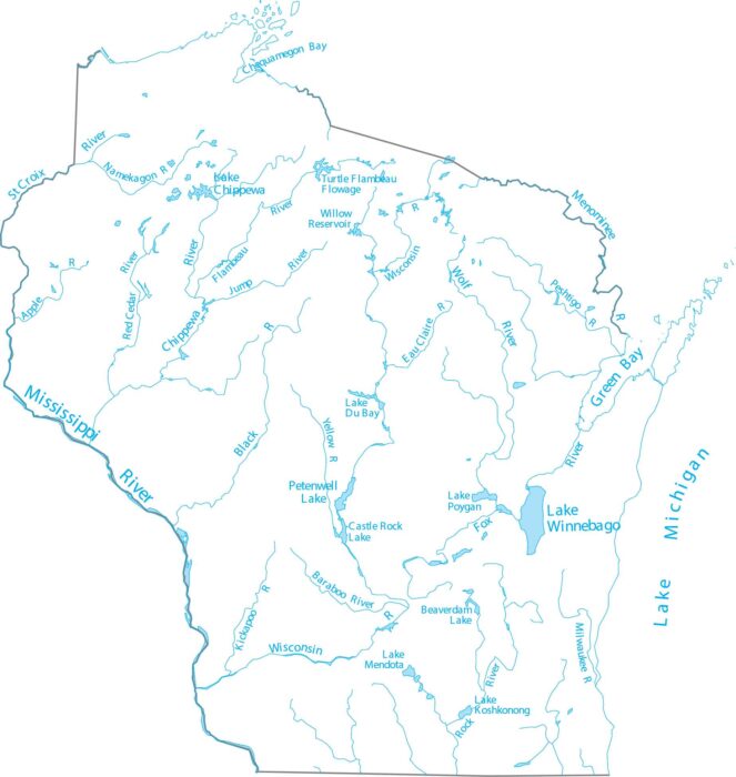 Wisconsin Lakes and Rivers Map