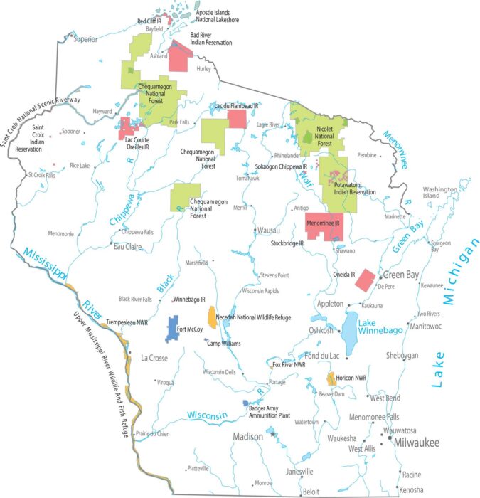 Wisconsin National Parks and Forests Map