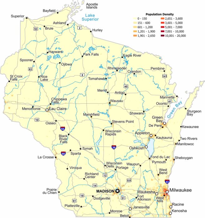 Wisconsin Population Density Map