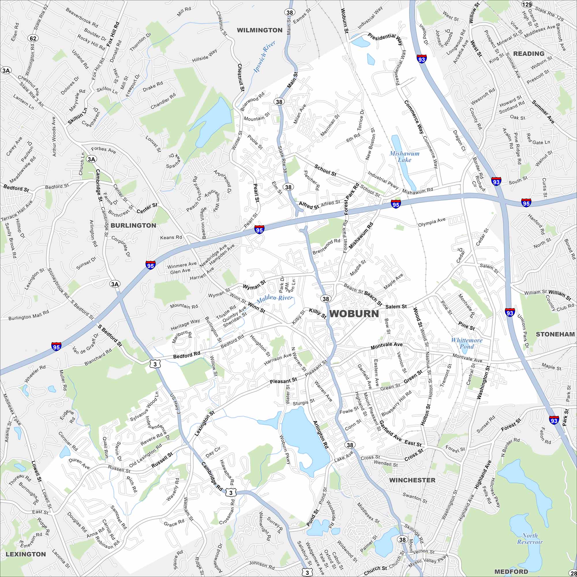 Woburn Map Massachusetts