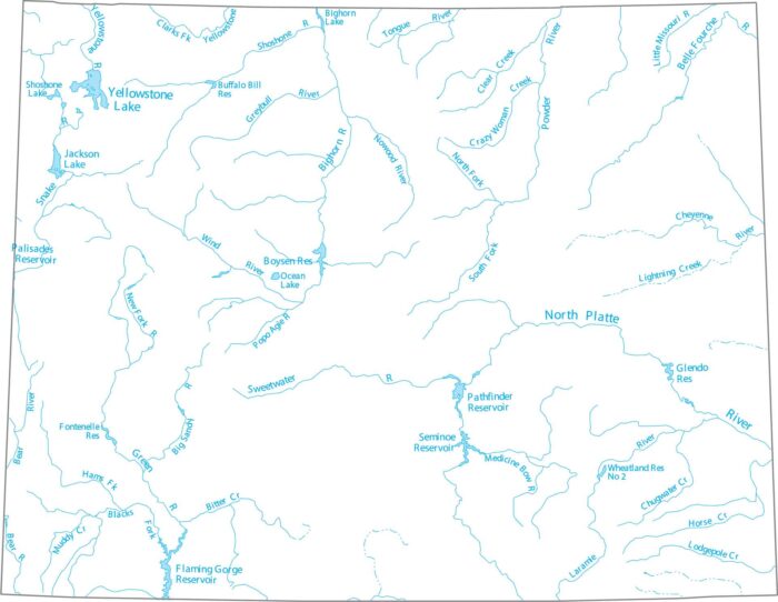 Wyoming Lakes and Rivers Map