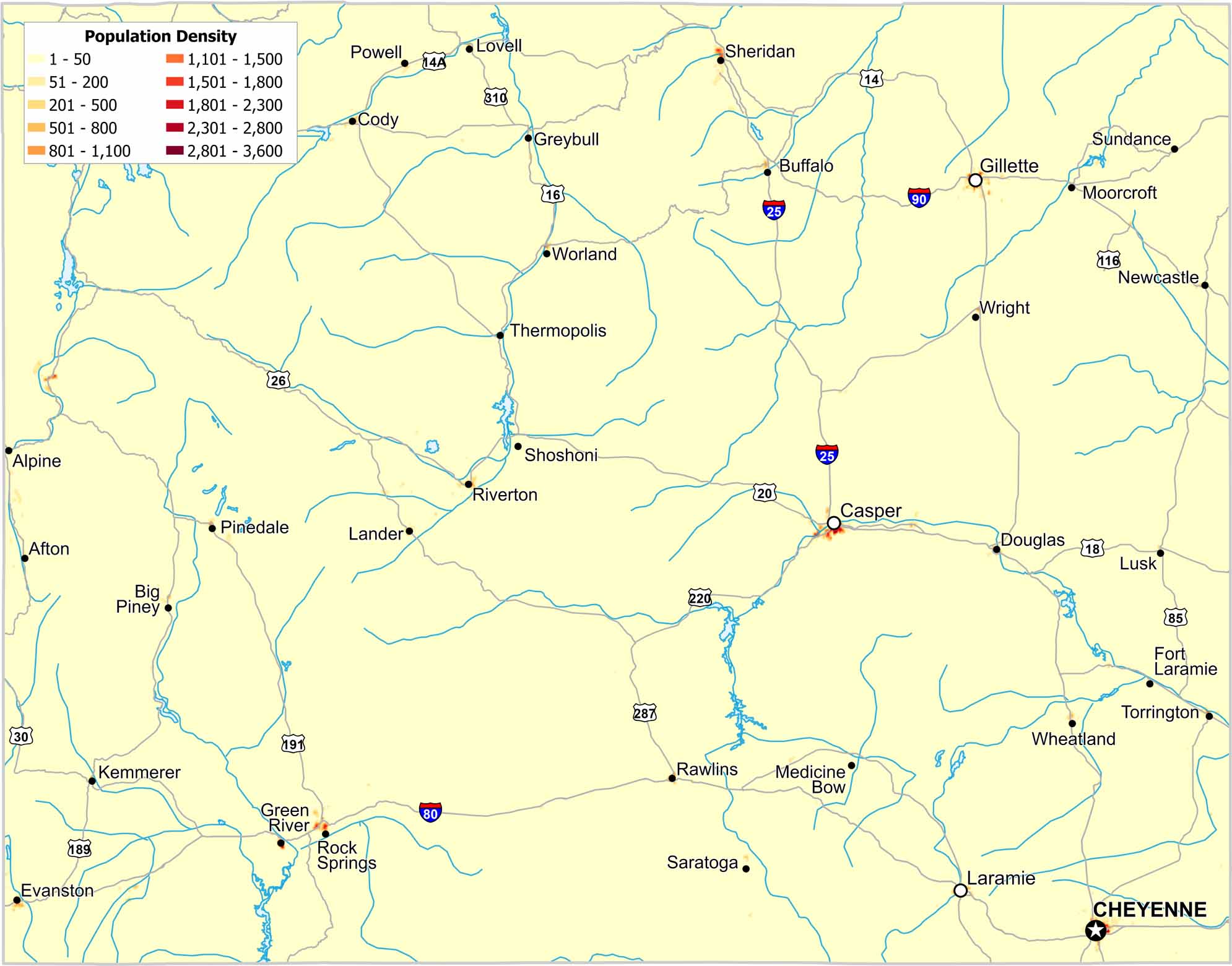Wyoming Population Density Map